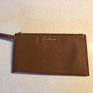 Michael Kors Pebbled Leather Clutch in Light Brown